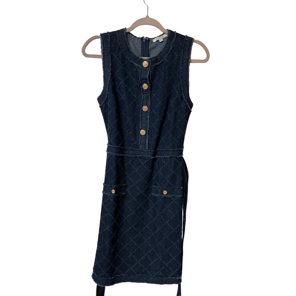 Charming Blue Denim Dress with Gold Buttons & Tie Waist